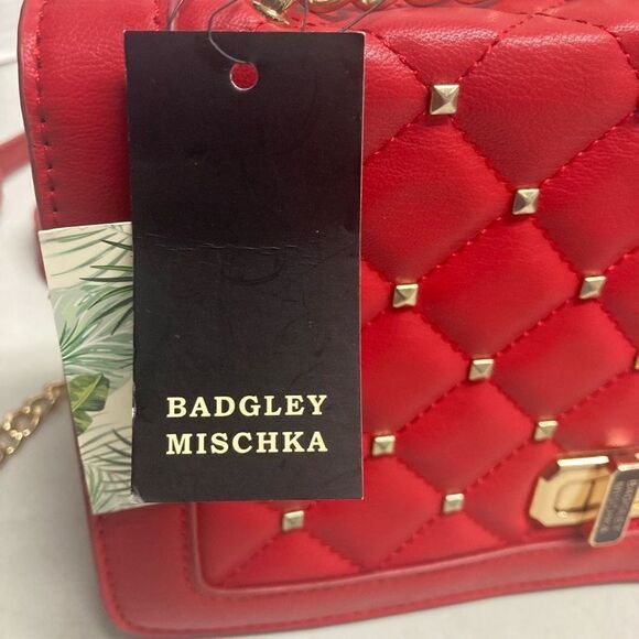 BADGLEY MISCHKA Women’s Red Crossbody Studded Quilted New With Tags 8.5X3X6.5 - Picture 7 of 12